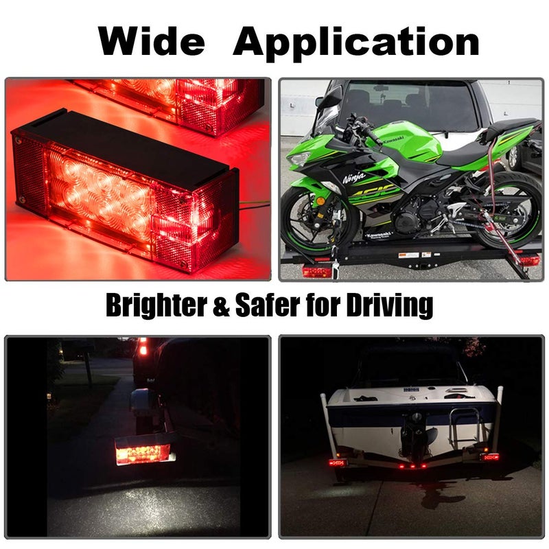 CZC AUTO 2PCS 12V LED Submersible Low Profile Rectangular Trailer Lights, LED Trailer Lights with 4 Reflective Strips, Tail Stop Turn Running Lights Kit, Sealed for Boat Trailer Truck Marine - Image 3